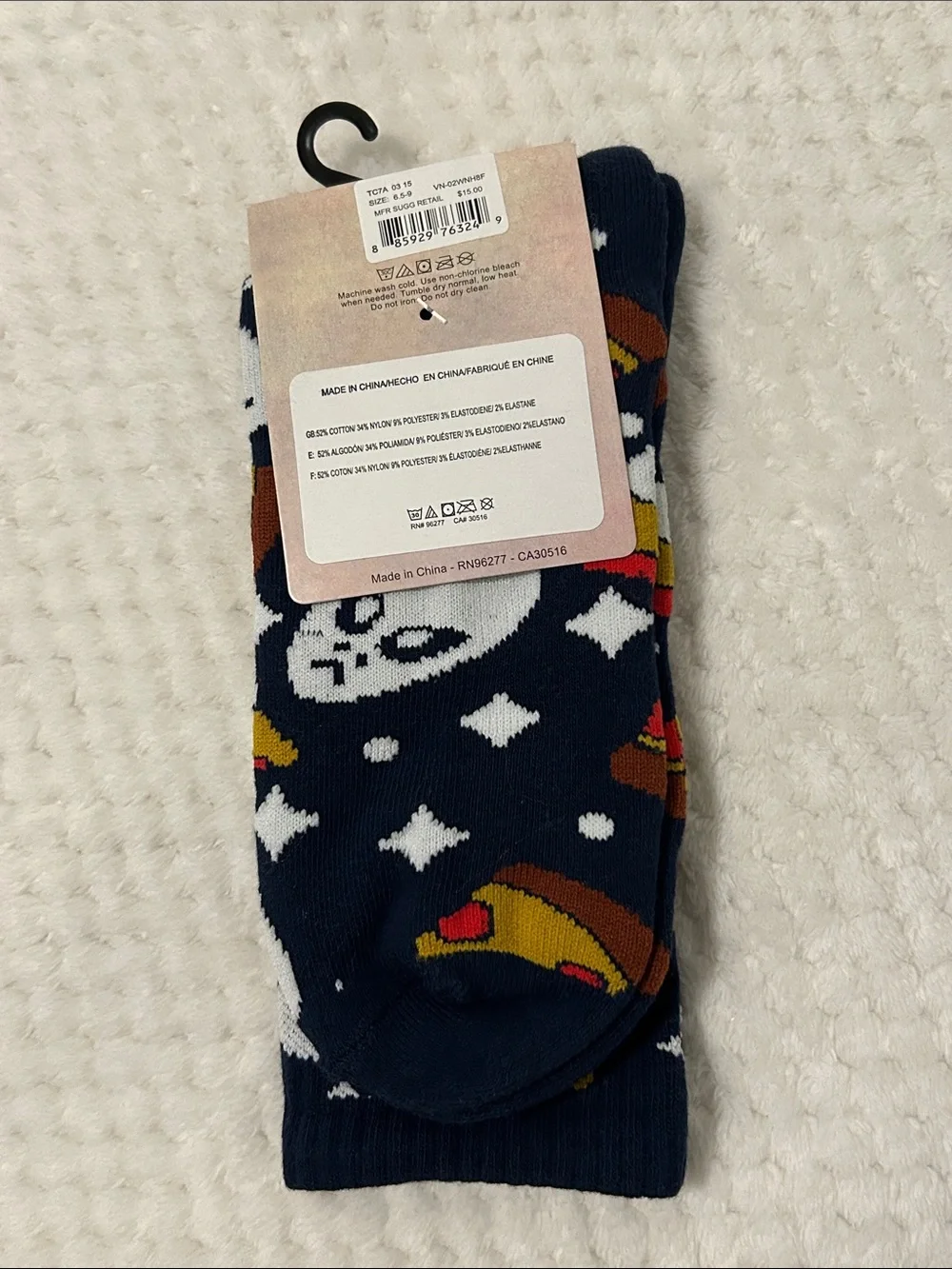VANS “Off The Wall” Men's Navy Pizza & Skull Crew Socks - 1 Pair Medium (6.5-9)